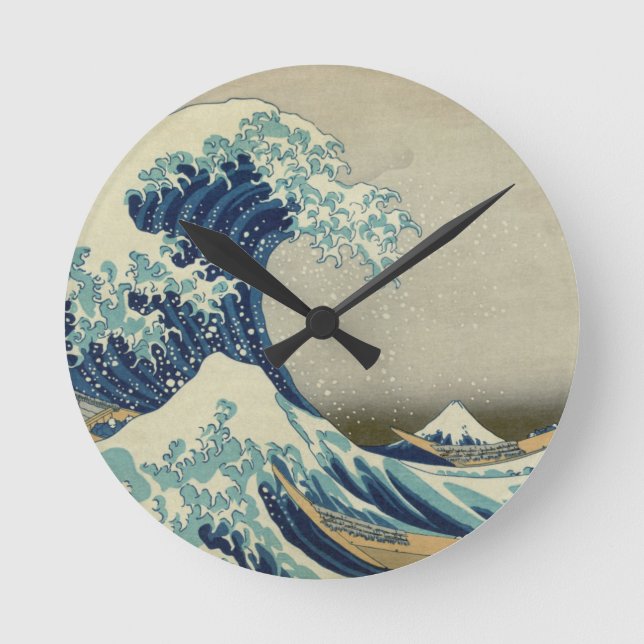 Relógio Redondo Round clock: "Great Wave off Kanagawa" by Hokusai (Frente)