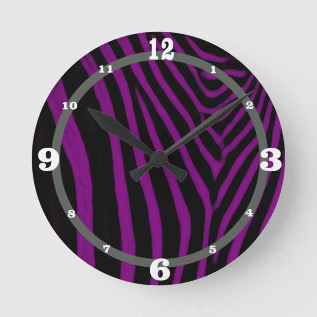Relógio Redondo Roxo da zebra com acento cinzento (Frente)