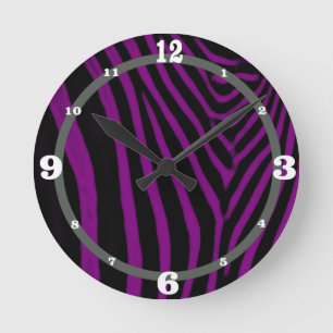Relógio Redondo Roxo da zebra com acento cinzento