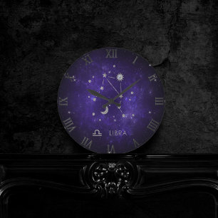 Relógio Redondo Roxo Libra Zodiac Astrologia Cósmica Horoscópio
