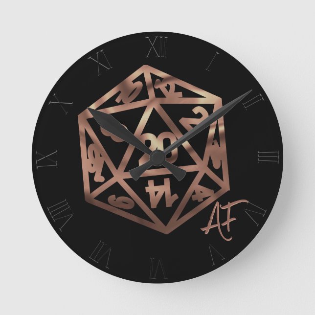Relógio Redondo RPG Crit AF | Copper Fantasy Tabletop Gamer Dice (Frente)