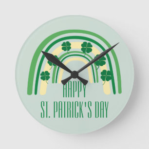 Relógio Redondo Rua de ferradura Shamrock verde. Dia de Patrick