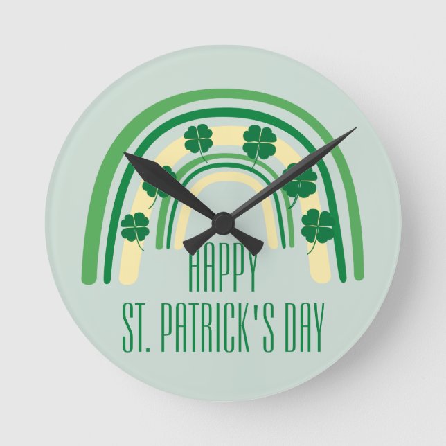 Relógio Redondo Rua de ferradura Shamrock verde. Dia de Patrick (Frente)