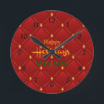 Relógio Redondo Ruby Red e Dourada Art Deco/Art Nouveau<br><div class="desc">Lindas cores vermelho rubi e dourado falso,  um padrão de deco/art nouveau.</div>