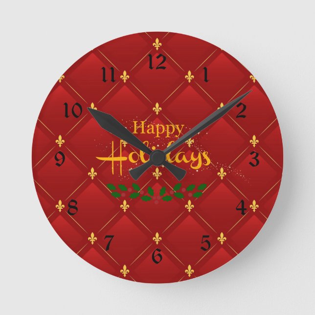 Relógio Redondo Ruby Red e Dourada Art Deco/Art Nouveau (Frente)