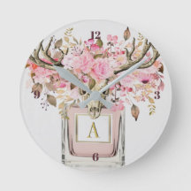 Rustic Boho Bull Crânio Monograma Floral Chic