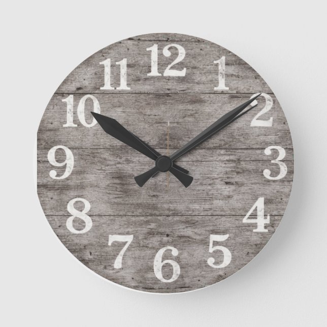 Relógio Redondo Rustic Farmhouse Wood Wall Clock | Large Numbers | (Frente)