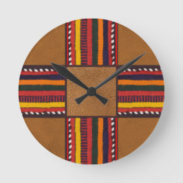 Relógio Redondo Rustic Faux Leather Étnica Strips Atravessa Oeste