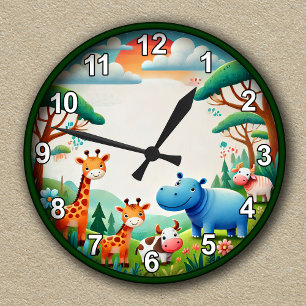 Relógio Redondo Safari Animal da Criança Personalizável