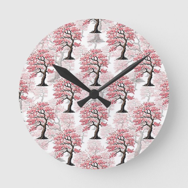 Relógio Redondo Sakura Pink Chersom Tree Design (Frente)