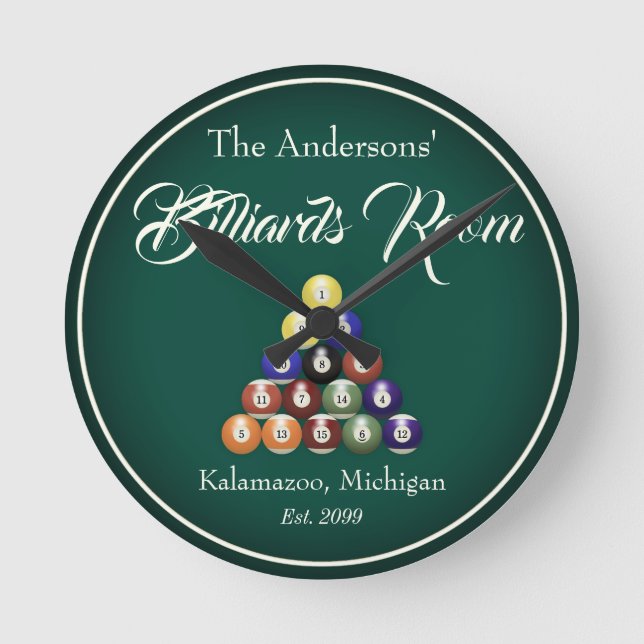 Relógio Redondo Sala de Mesa de Piscinas de Bilhares Personalizáve (Frente)