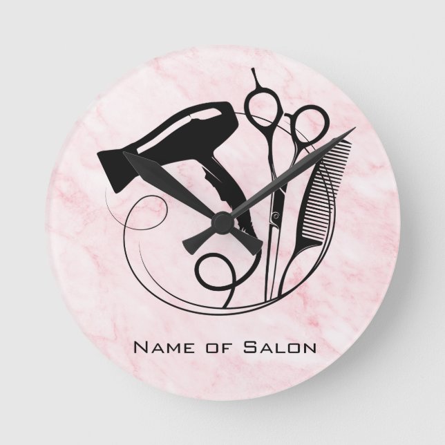 Relógio Redondo Salão de Beleza Pink Marble (Frente)