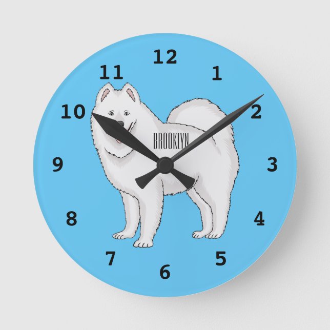 Relógio Redondo Samoyed dog cartoon illustration (Frente)