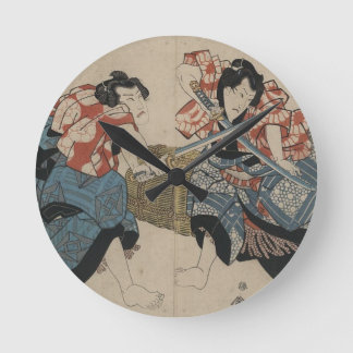 Relógio Redondo Samurai Sword Fight por volta de 1825