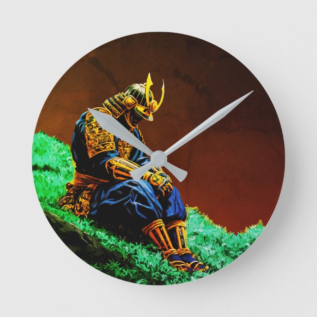 Relógio Redondo Samurai Warrior em Ouro Armor - Epic Japonês (Frente)