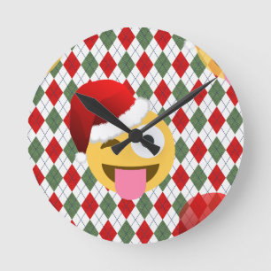 Relógio Redondo santa claus piscar os olhos emoji