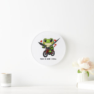 Relógio Redondo Sapo Ciclismo Fofo Arte de Sapo Kawaii de Bicicl
