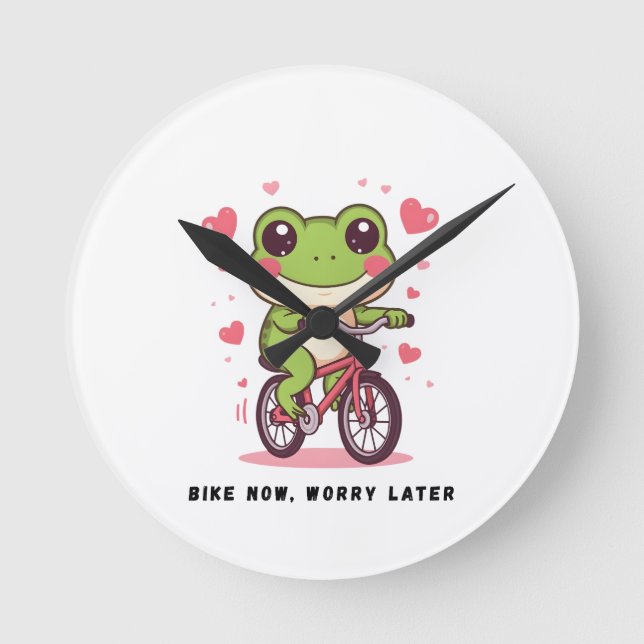 Relógio Redondo Sapo Fofo Andando de Bicicleta | Presente Divertid (Frente)