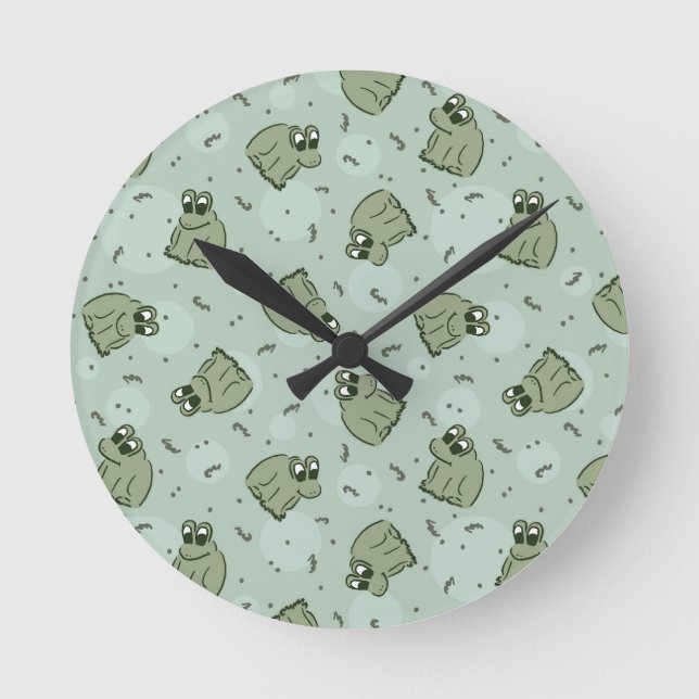 Relógio Redondo Sapos de Sage Bubble - o padrão verde de crianças. (Frente)