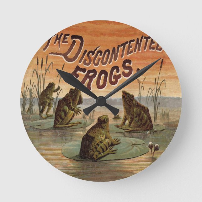 Relógio Redondo Sapos Lily Pads Ilustração da Lua (Frente)