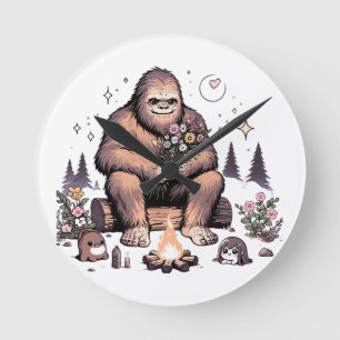 Relógio Redondo Sasquatch Segurando Flores