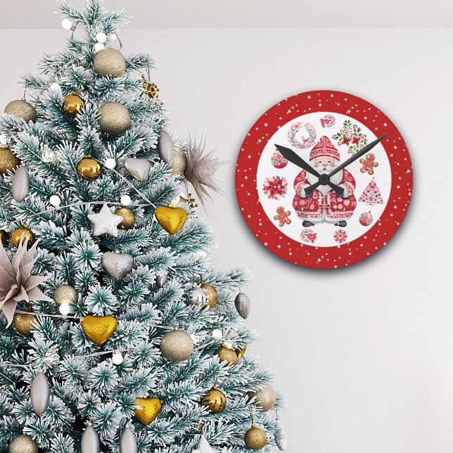 Relógio Redondo Scandinávia Santa Claus Red (Criador carregado)
