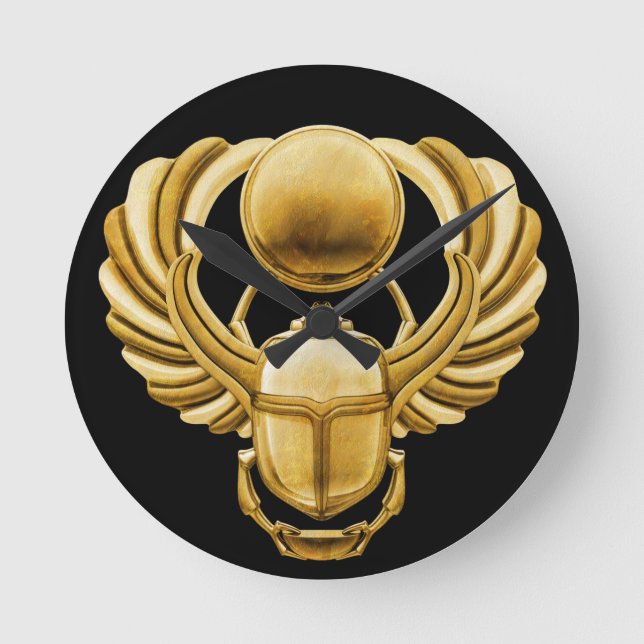 Relógio Redondo Scarab Egípcio Dourado (Frente)