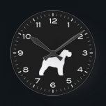 Relógio Redondo Schnauzer Cachorro Silhouette Black and White<br><div class="desc">Um relógio de parede divertido para casa ou escritório. Faz um presente original para amantes de Schnauzer. Veja o Doodle World de Jenn para relógios ainda mais decorativos e Schnauzer tematizou a decoração domiciliar.</div>