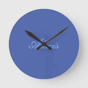 Relógio Redondo Script de Caligrafia Simples Simples Azul