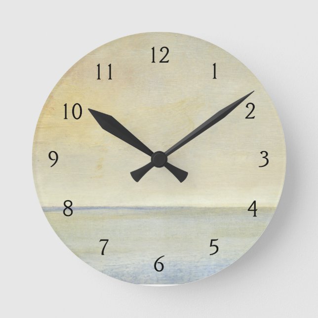Relógio Redondo Seascape com por do sol alaranjado tranquilo (Frente)