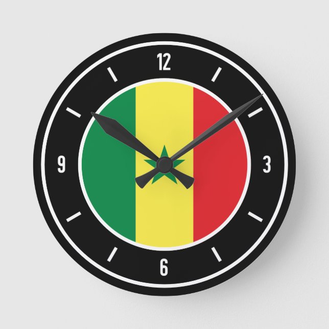 Relógio Redondo Senegal Flag Elegante (Frente)