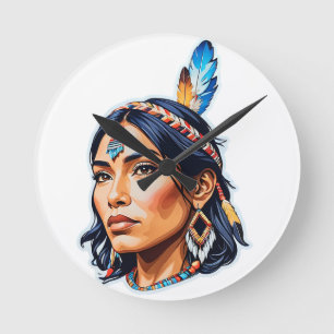 Relógio Redondo Senhora Indiana Nativa Americana