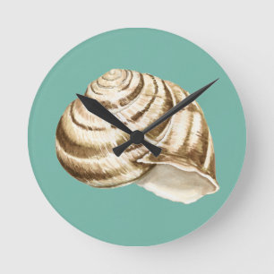 Relógio Redondo Sepia Striped Shell on Teal