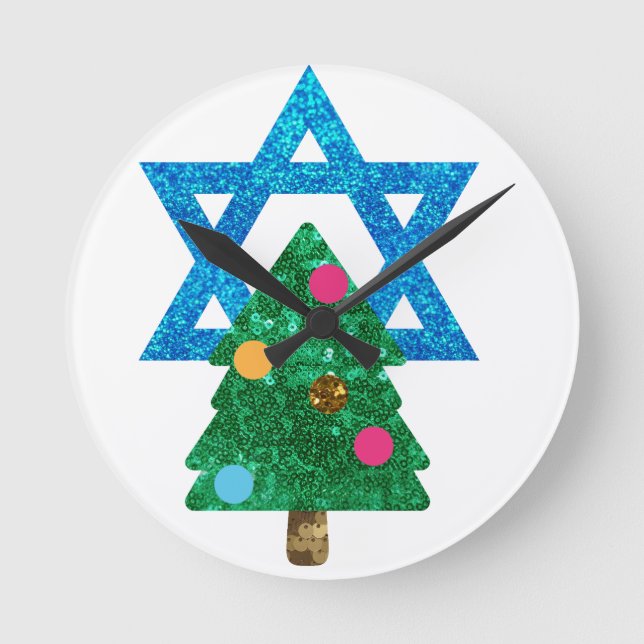 Relógio Redondo sequin christmukkah hanukkah (Frente)