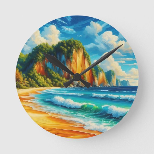 Relógio Redondo Serenidade Costeira: Maiestosos Cliff e Tranquil S (Frente)
