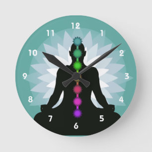 Relógio Redondo Sete Chakras Yoga Position Design Wall Clock