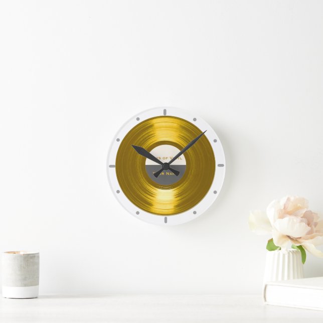 Relógio Redondo Seu registro Dourado do Vinyl Music Disk Clock (Lar)