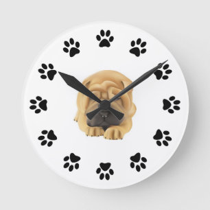 Relógio Redondo Shar Pei Paw Print Wall Clock