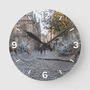 Relógio Redondo Shattered Glass Urban City Street Home Decor