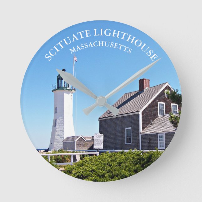 Relógio Redondo Shituate Lighthouse Massachusetts Wall Clock (Frente)