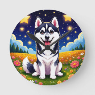 Relógio Redondo Siberian Husky brincalhão