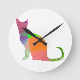 Relógio Redondo Silhueta de Gato Low Poly