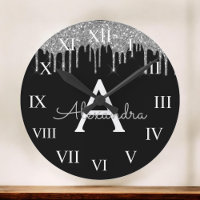 Silver Black Luxury Glitter Glam Monograma Nome