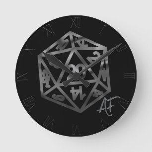Relógio Redondo Silver D20 Crit AF   Tabletop Role Player Dice PNP