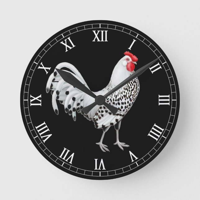 Relógio Redondo Silver Spangled Hamburg Rooster Wall Clock (Frente)