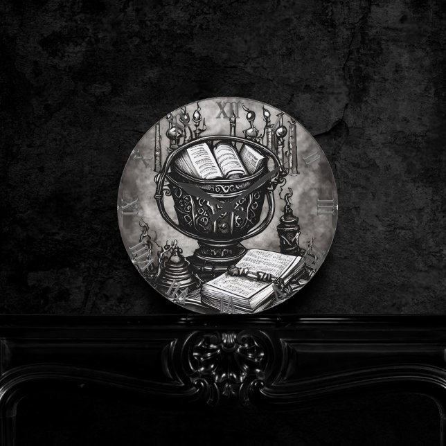 Relógio Redondo Silvery Steampunk Cauldron Spellbooks and Potions (Criador carregado)