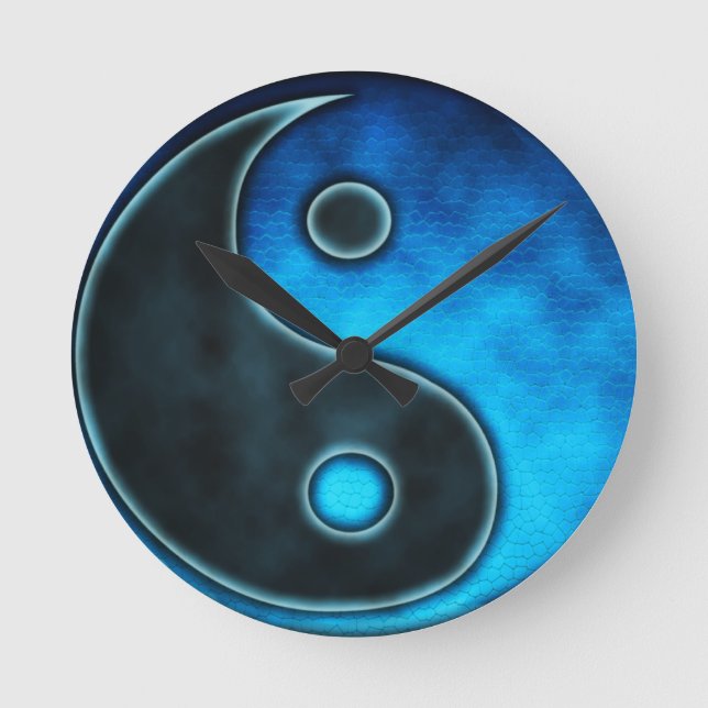 Relógio Redondo Símbolo azul de Yin Yang (Frente)