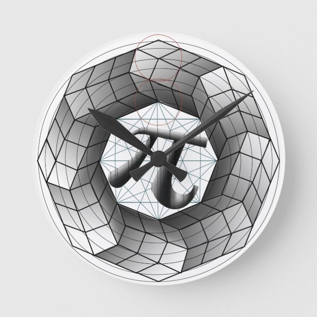 Relógio Redondo Símbolo Pi Bloco de Ilusões Ópticas em Largas de M (Frente)
