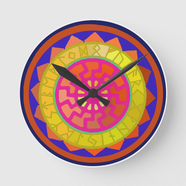 Relógio Redondo Símbolos de Calendário de Runa Celta do Sol (Frente)