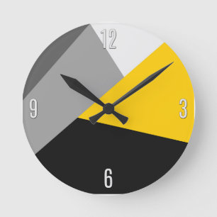 Relógio Redondo Simple Modern Gray Yellow and Black Geo